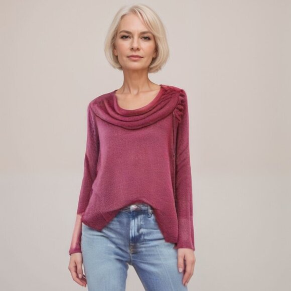 Ruby Rd. Long Sleeve Cowl Neckline with Tie at Shoulder Burgundy Red Sweater… - Picture 1 of 5